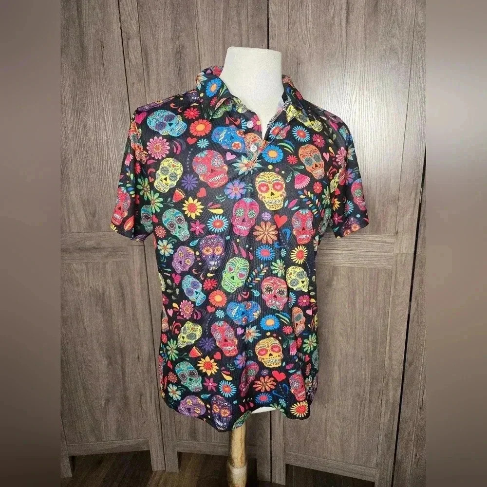 Mens golf Activewear black skeleton Cinco de Mayo polo